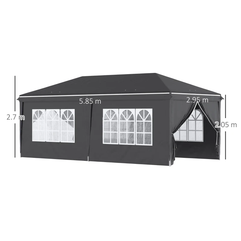 Outsunny 3 x 6 m Garden Pop Up Gazebo, Wedding Party Tent Marquee, Water Resistant Awning Canopy with Sidewalls, Windows, Carry Bag, Black