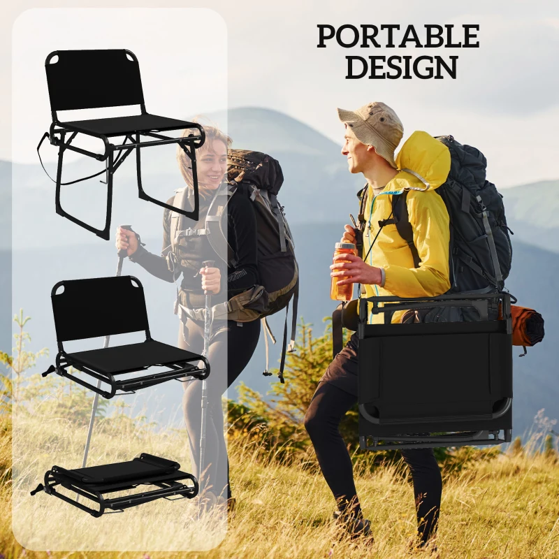 Outsunny Set de 2 Scaune Pliante Multifuncționale, Scaun de Camping, Cadru Metalic și Țesătură Oxford, 51x58x72 cm, Negru