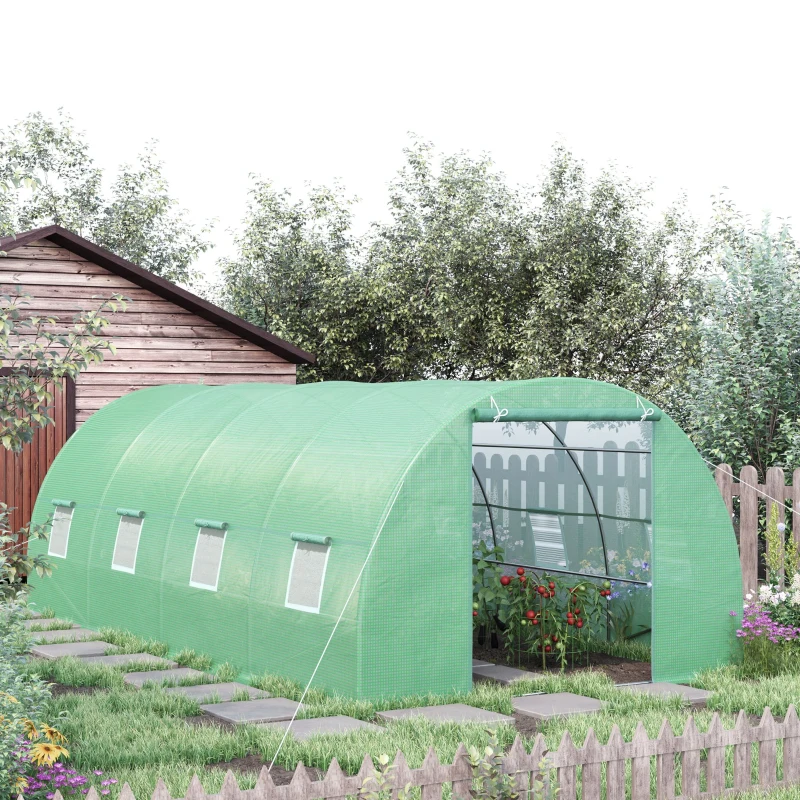 Outsunny Sera Tip Tunel pentru Plante, Verde, 6x3x2 m(m-13)