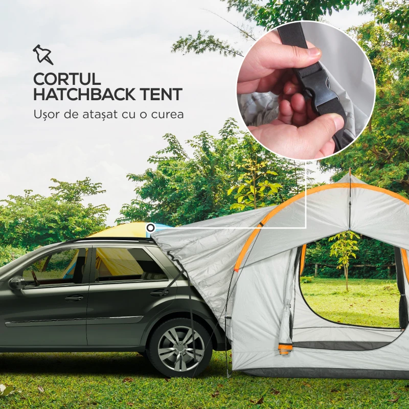 Outsunny Cort Auto Impermeabil cu 3 Uși și Geam din Plasă, Cort Exterior din Fibră de Sticlă, 2.4x2.1x2.1 m, Gri