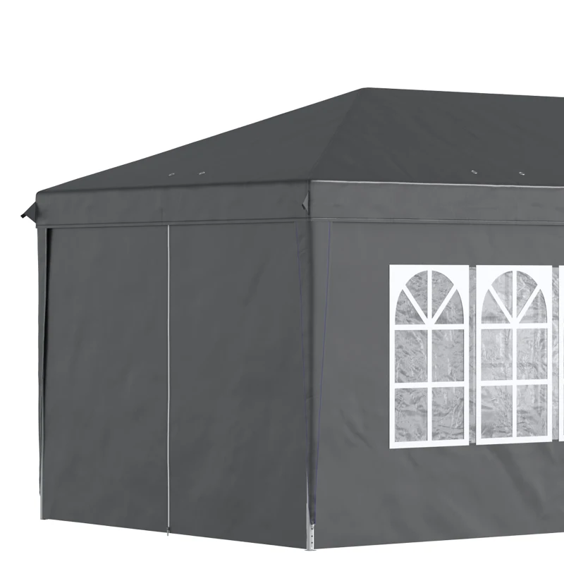 Outsunny 3 x 6 m Garden Pop Up Gazebo, Wedding Party Tent Marquee, Water Resistant Awning Canopy with Sidewalls, Windows, Carry Bag, Black