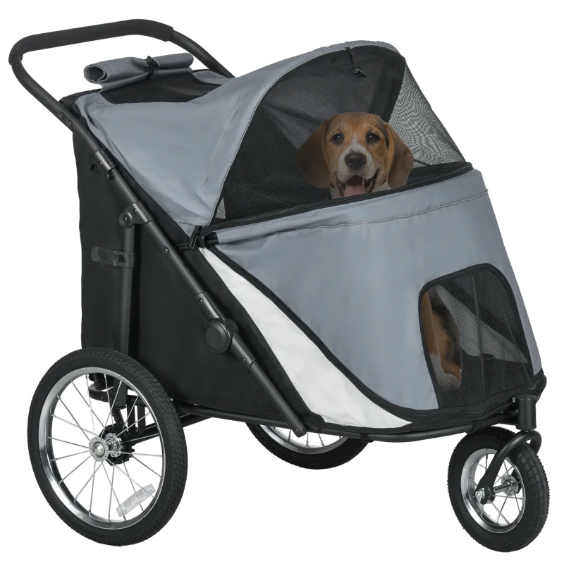 PawHut Hondenbuggy, opvouwbaar, opklapbaar, Ligkussen, Stalen frame, Grijs/Zwart(m-10)
