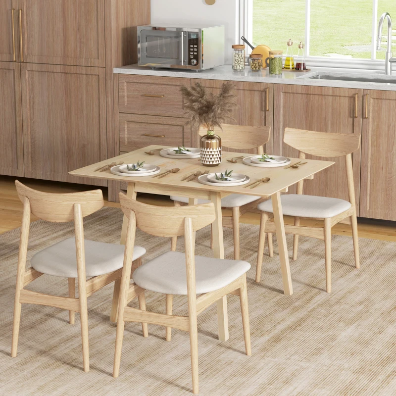 HOMCOM Masă Pliantă cu Economie de Spațiu cu 2 Clapete, Masă pentru 2-4 Persoane din Lemn de Pin, 110x86x75 cm, Lemn Natural