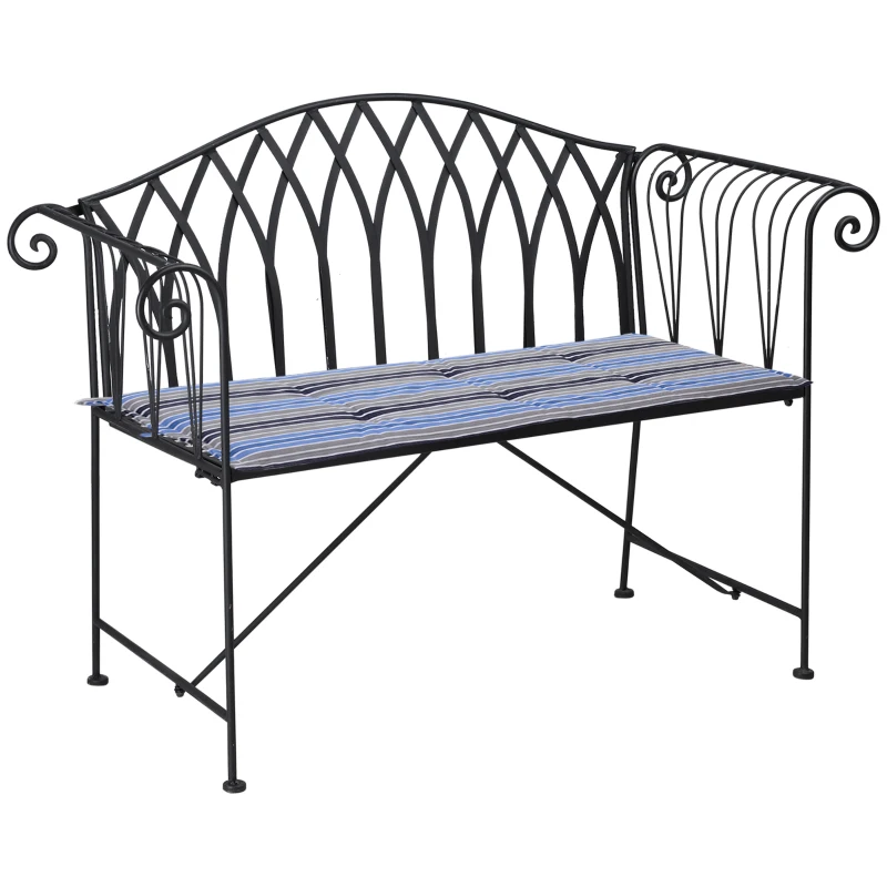 Outsunny Ensemble de banc de Jardin 2 places et de 2 coussins matelas assise - métal façon fer forgé et polyester