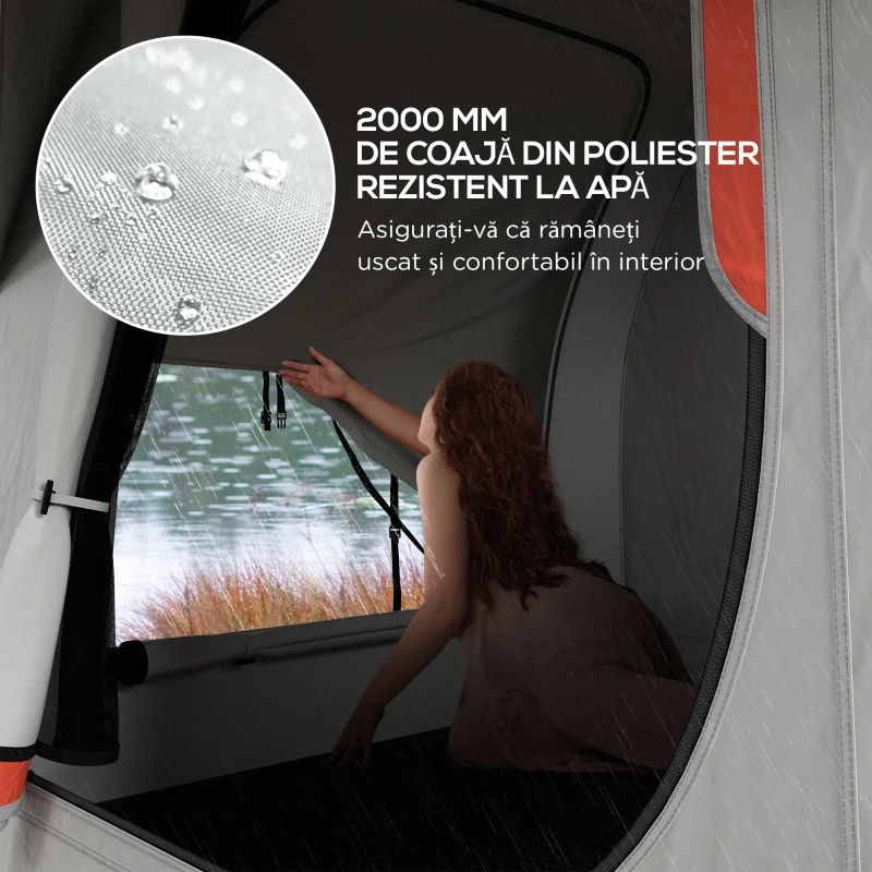 Outsunny Cort Auto Impermeabil cu 3 Uși și Geam din Plasă, Cort Exterior din Fibră de Sticlă, 2.4x2.1x2.1 m, Gri