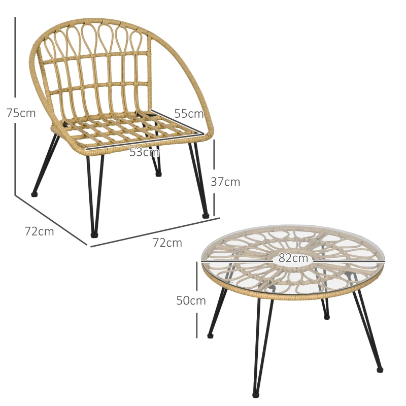Outsunny Set Grădină din Ratan din 5 Piese, Set de Exterior cu Masă Rotundă și 4 Scaune cu Perne, 82x82x50 cm, Bej