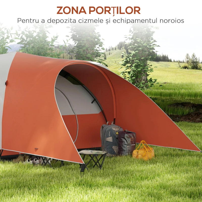 Outsunny Cort de Camping cu Verandă, Impermeabil, pentru 5-6 Persoane, Cort cu Geantă de Transport, 550x300x198 cm, Portocaliu