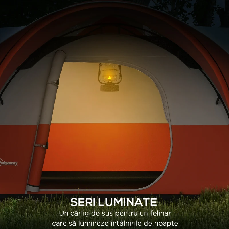 Outsunny Cort de Camping cu Verandă, Impermeabil, pentru 5-6 Persoane, Cort cu Geantă de Transport, 550x300x198 cm, Portocaliu