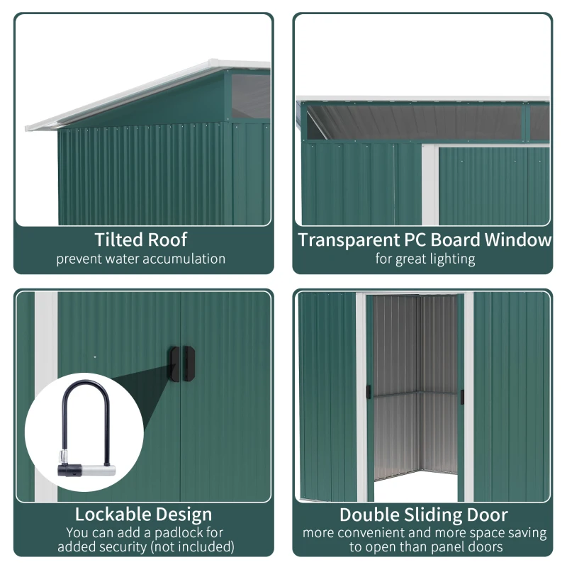 Outsunny Metal Garden Storage Shed, Tool Storage House with Double Doors and Lightsky Panels, 8.5 x 6ft
