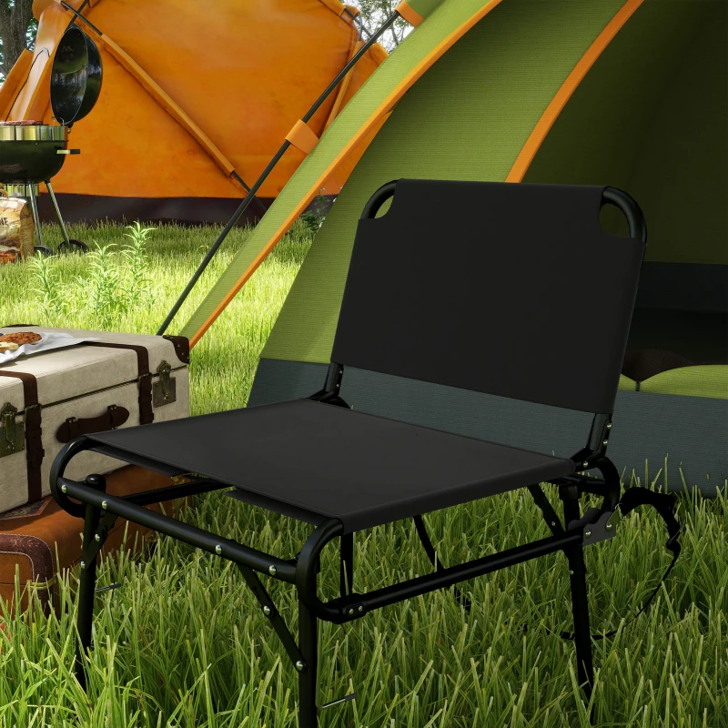 Outsunny Set de 2 Scaune Pliante Multifuncționale, Scaun de Camping, Cadru Metalic și Țesătură Oxford, 51x58x72 cm, Negru