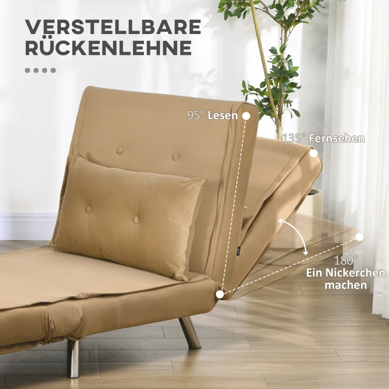 HOMCOM Fotel z funkcją leżenia, fotel rozkładany do spania z pikowaniem guzikowym, wygląd lniany, 77 cm x 88 cm x 83 cm, Brązowy
