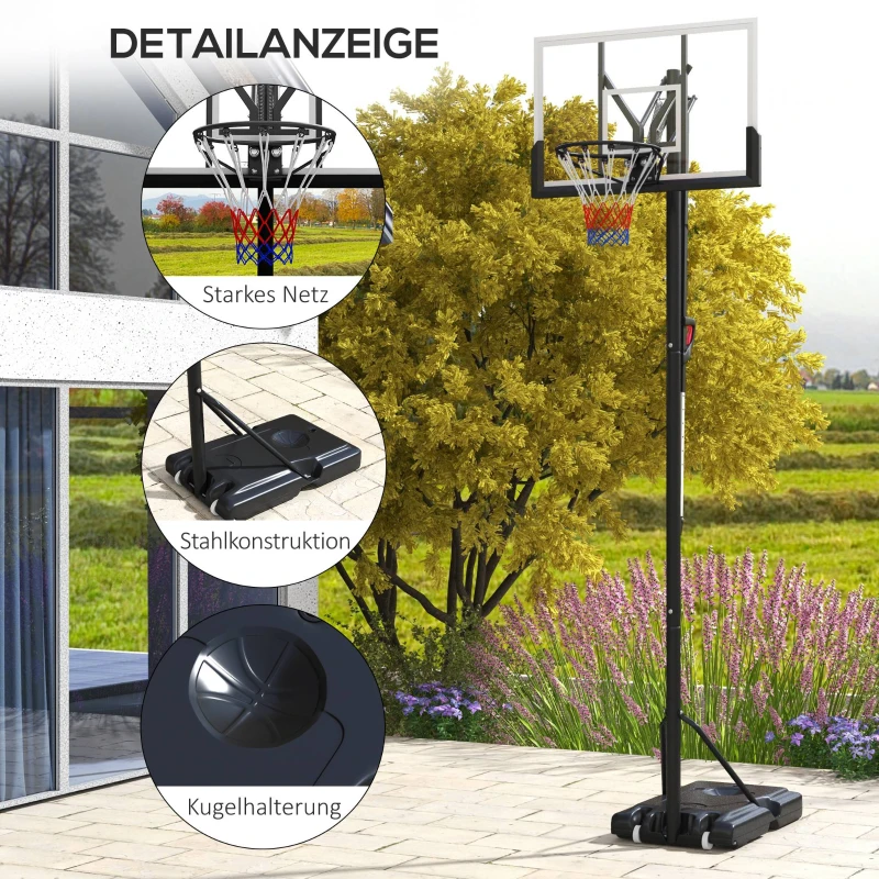 SPORTNOW Basketballständer, mobil, höhenverstellbar, bruchsichere Rückwand, 235-305 m Korbhöhe, Schwarz