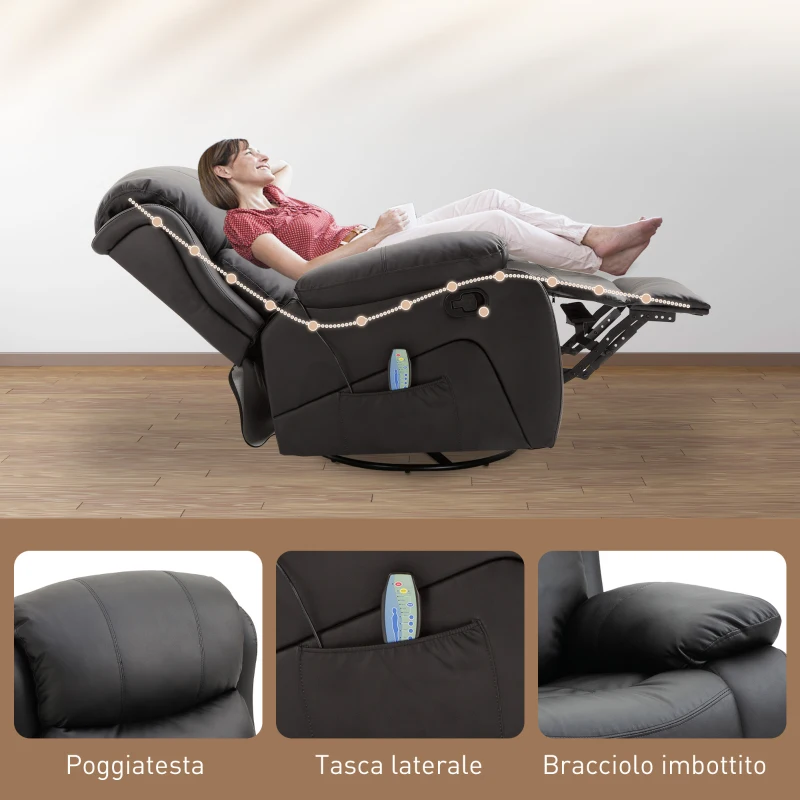 HOMCOM Poltrona Relax Massaggiante con Reclinazione e Poggiapiedi, 97x92X104cm Nero