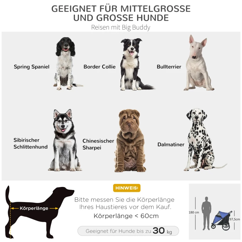 PawHut Hondenbuggy, inklapbaar, opklapbaar, Ligkussen, Stalen frame, Blauw/Zwart(m-4)