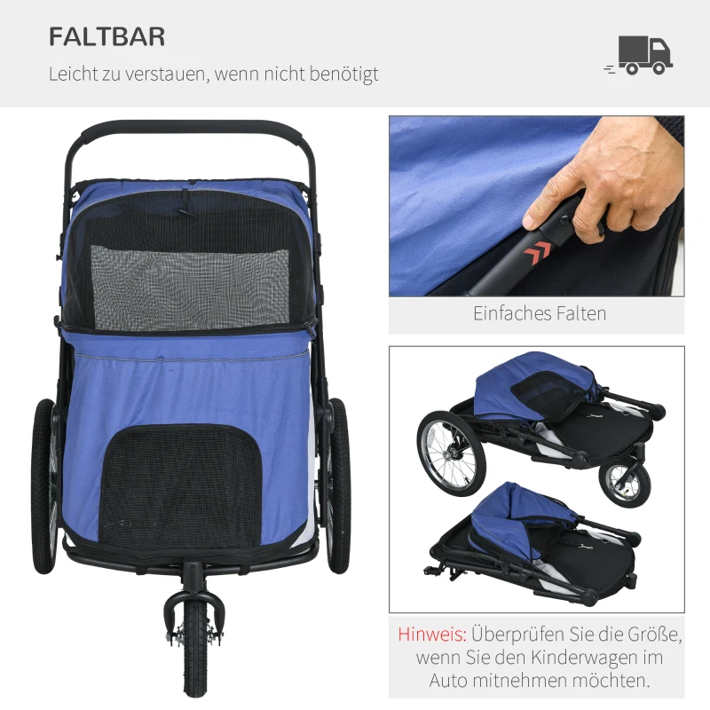 PawHut Hondenbuggy, inklapbaar, opklapbaar, Ligkussen, Stalen frame, Blauw/Zwart(m-7)