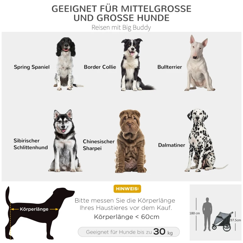 PawHut Hondenbuggy, opvouwbaar, opklapbaar, Ligkussen, Stalen frame, Grijs/Zwart(m-4)