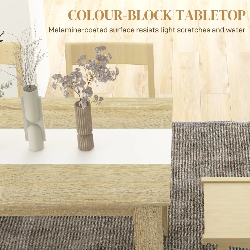 HOMCOM Masă Pentru 6 Persoane, Masă Modernă de Bucătărie cu Blat Colorat pentru Living, Sufragerie, 140x90x75 cm, Stejar, Alb