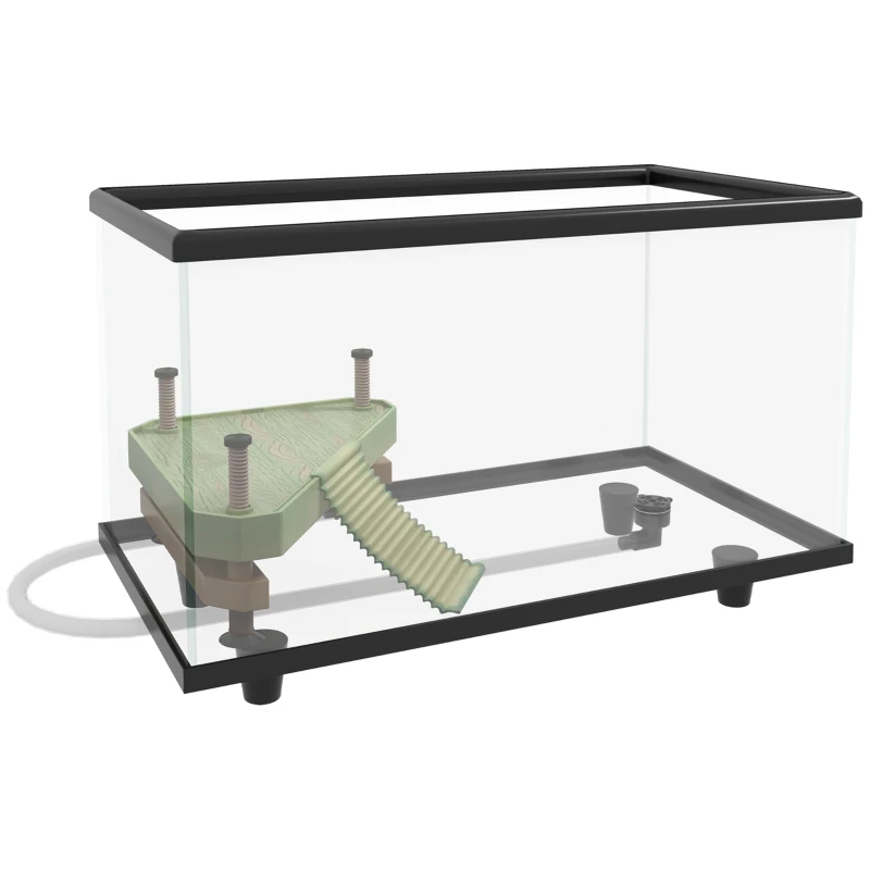 PawHut 28L Glass Turtle Tank Aquarium with Basking Platform, Easy Drainage, Strip Patch Thermometer