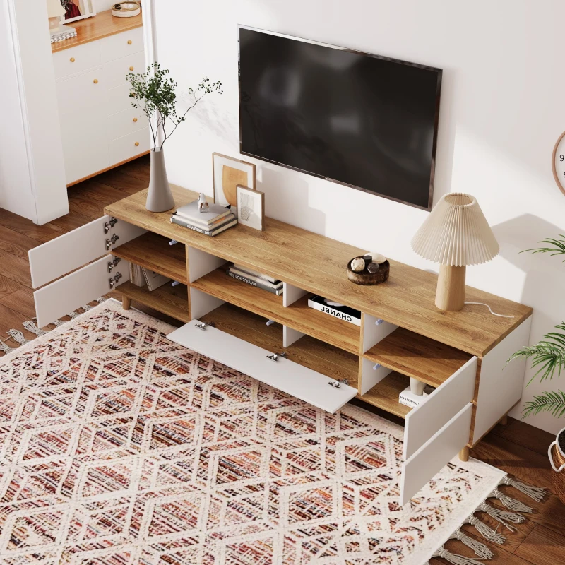 Mueble TV Bajo Estilo Rústico con Compartimentos y Puertas Blanco