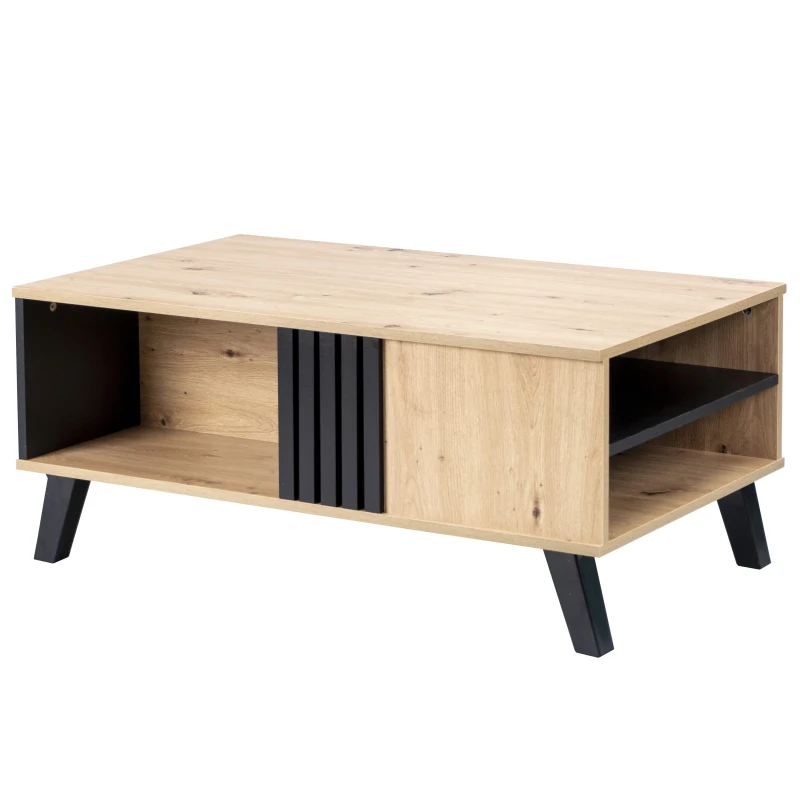 Tavolino da Salotto Design in Legno Colorato e Nero 100 x 60 x 53 cm con Cassetti, Multifunzionale, Naturale