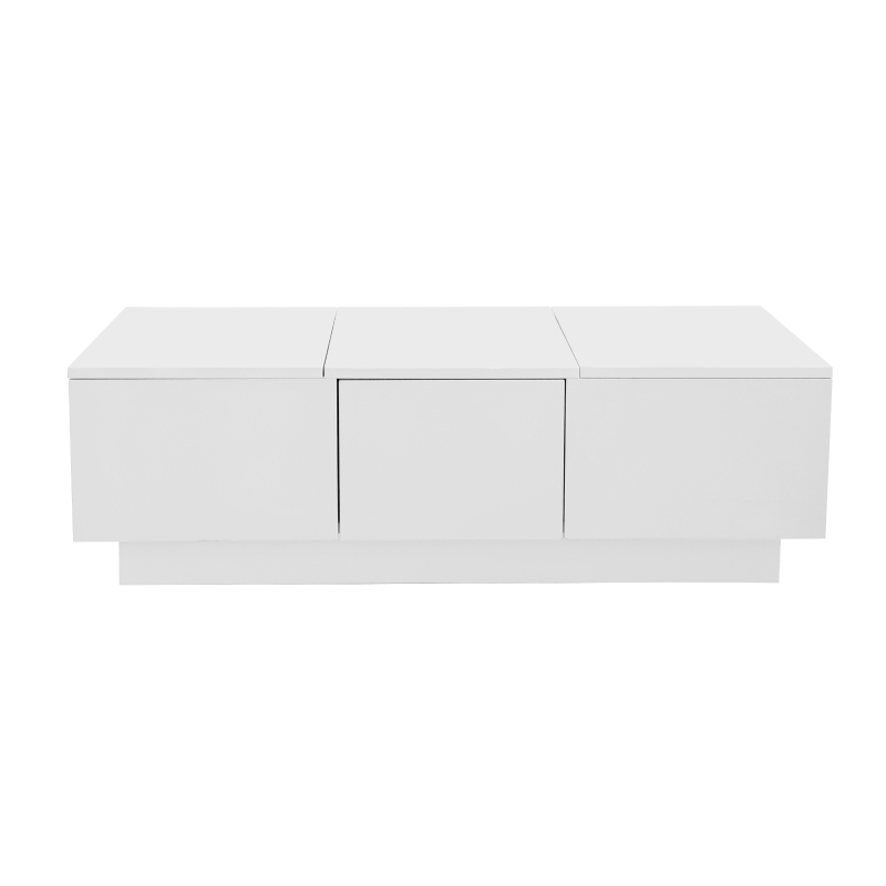 Mesa de Centro Blanco Brillante con Estructura de Almacenamiento Push-pull y Doble Cajón Blanco