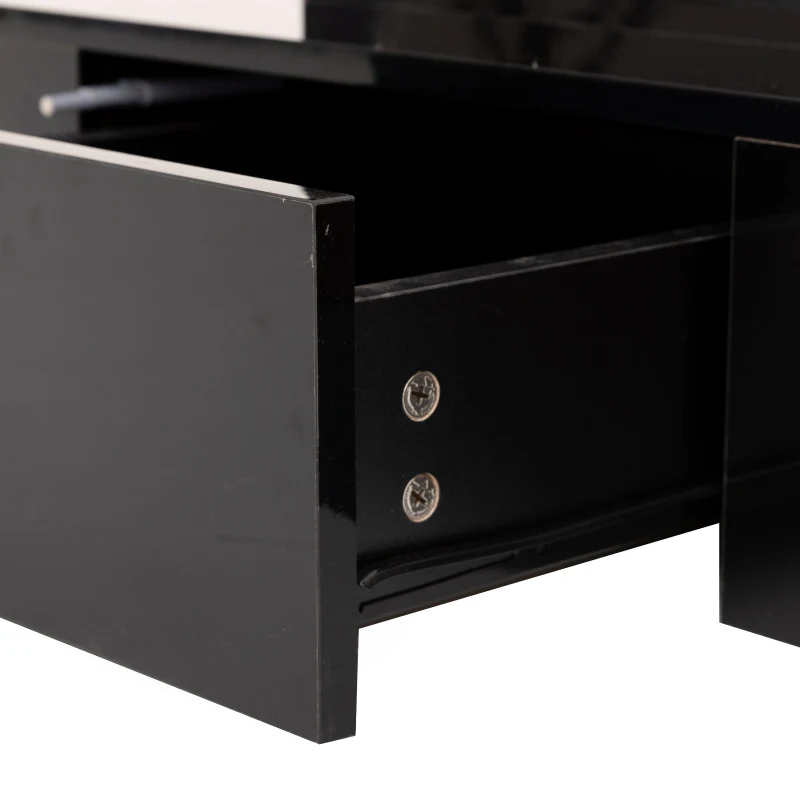 Mesa de Centro con Cajones y Acabado Brillante Mesa de Centro con 2 Estantes y Luz Led Negro