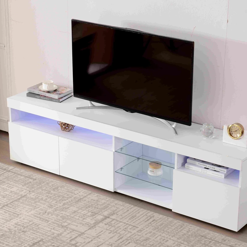 Mueble TV de Estilo Moderno con Iluminación Led para Sala de Estar y Comedor 180x35x45 cm Blanco