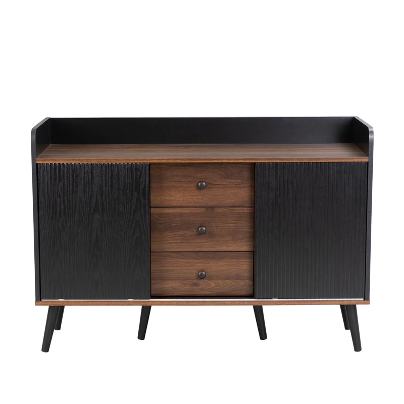 Aparador y Cómoda Moderno con 2 Puertas Correderas y 3 Cajones para Salón Cocina Pasillo 117.5x40x80 cm Negro y Madera