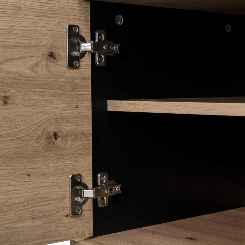 Mobile TV da 170 cm in Legno e Nero, Credenza con Cassetti, Spazio per Riporre, Design Esclusivo, Naturale