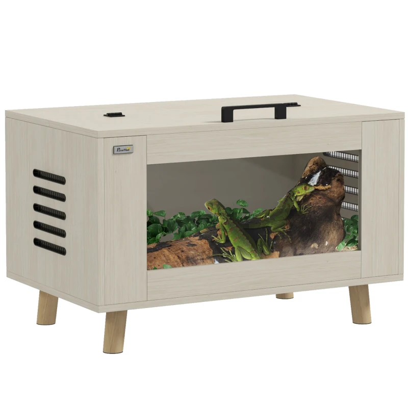 PawHut Terrarium dla gadów, Vivarium, okno z hartowanego szkła, 80 x 50 x 50 cm, Kolor Biały
