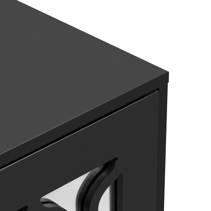 Credenza Moderna con Specchio e Maniglie di Cristallo, 4 Ante e Ripiani Mobili per Soggiorno e Cucina, 160x40x84 cm, Nero
