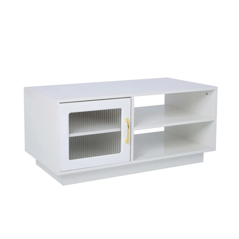 Tavolino da Salotto con Ante in Vetro e Illuminazione LED Controllabile tramite App Mobile, Bianco