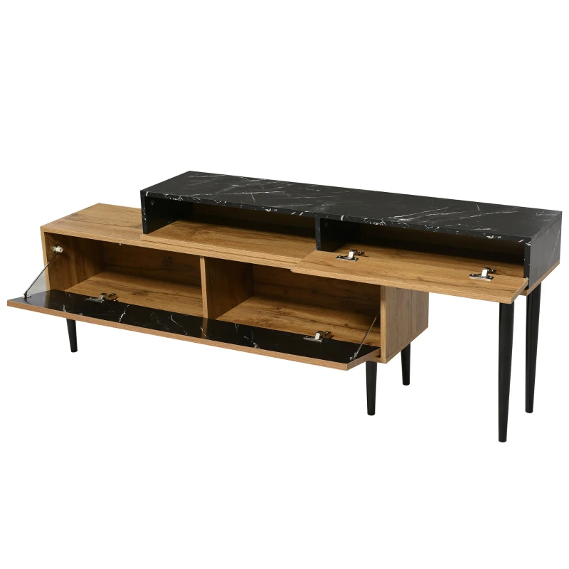 Mueble TV Moderno con Diseño en Mármol y Vetado de Madera Borde en Pvc Madera Natural