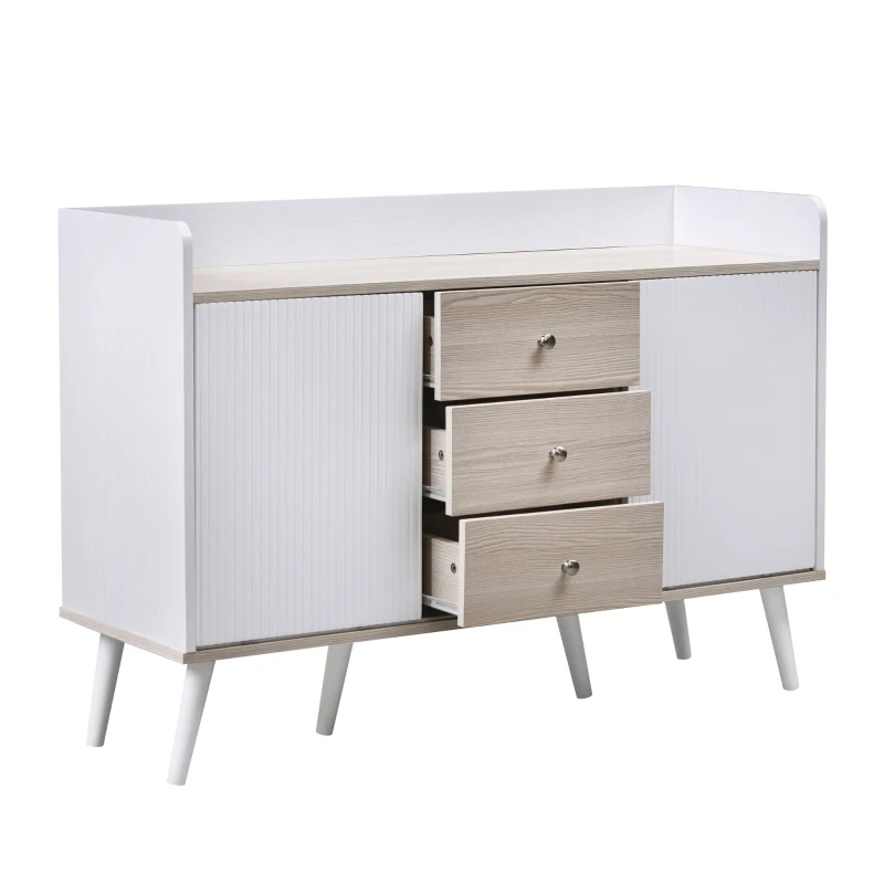 Aparador y Cómoda Moderno con 2 Puertas Correderas y 3 Cajones para Salón Cocina Pasillo 1175x40x80 cm Blanco
