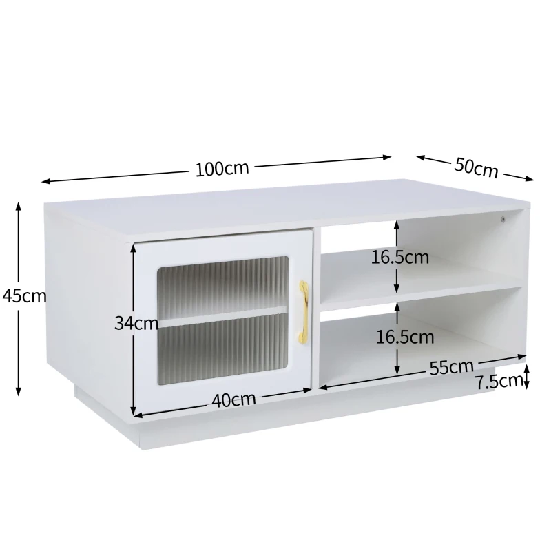 Tavolino da Salotto con Ante in Vetro e Illuminazione LED Controllabile tramite App Mobile, Bianco