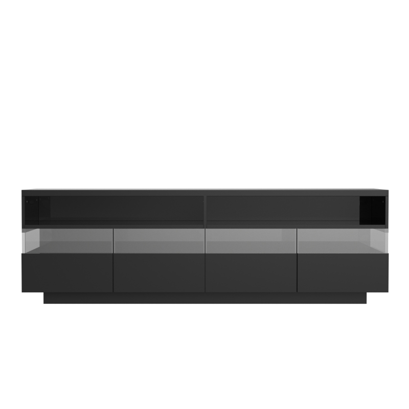 Mueble de TV Moderno con Acabado Brillante Mesa de TV con Iluminación Led Dos Estantes y Cuatro Cajones Negro