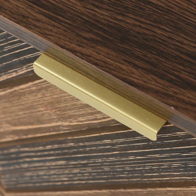 Mueble TV Móvil con 2 Puertas de Madera Maciza 2 Compartimentos Panel Bajo Manijas Doradas y Patas de Hierro Natural