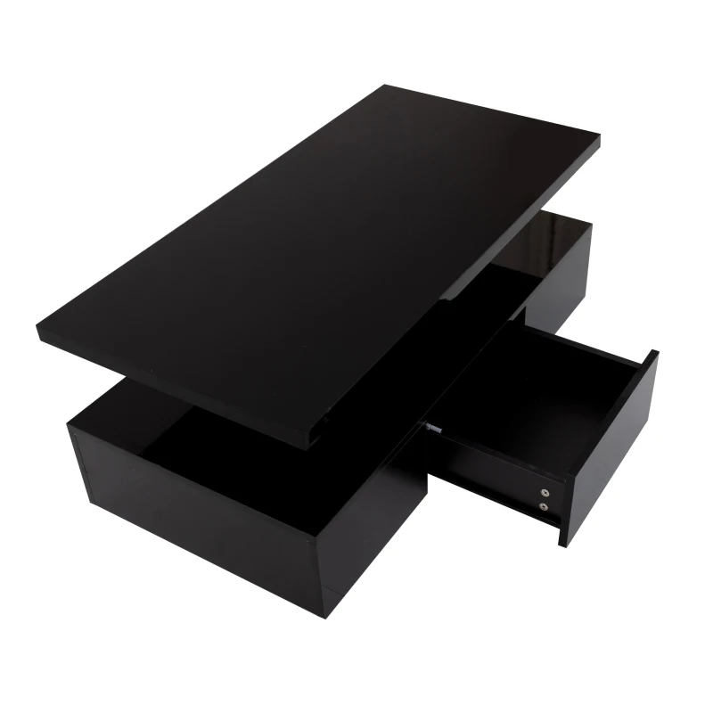 Mesa de Centro con Cajones y Acabado Brillante Mesa de Centro con 2 Estantes y Luz Led Negro