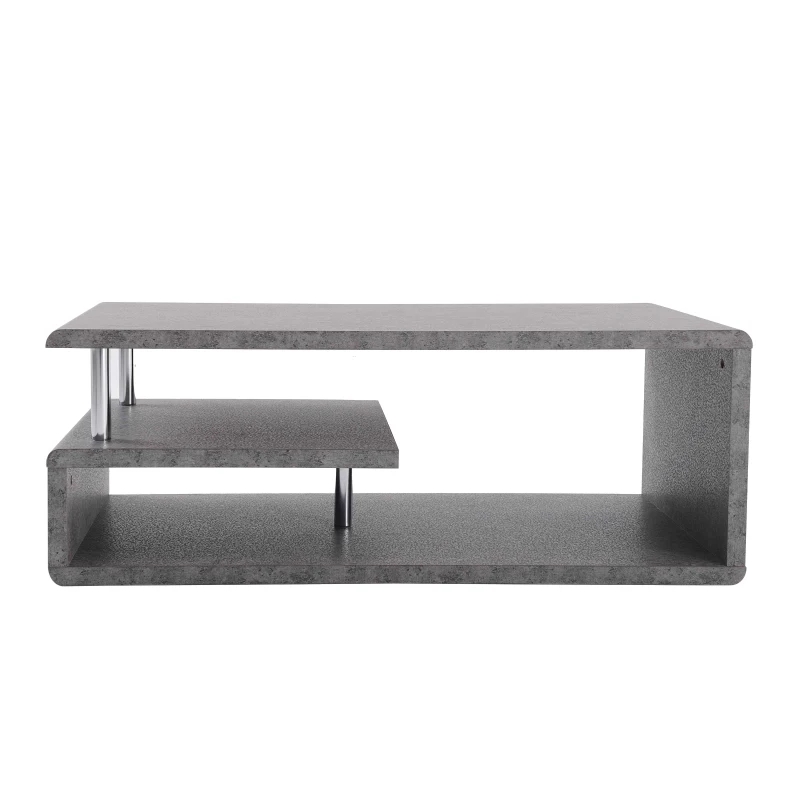 Tavolino Moderno con Finitura in Cemento Grigio, Illuminazione a LED, Tavolino da Salotto e Ufficio, Grigio Cemento
