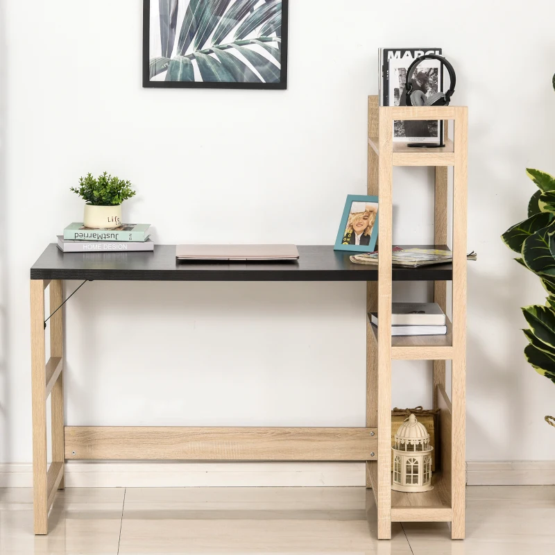 HOMCOM Computer Desk with 3 Tier Storage Shelves on Left or Right, 120cm Writing Table for Home Office, Study, Bedroom, Walnut and Oak