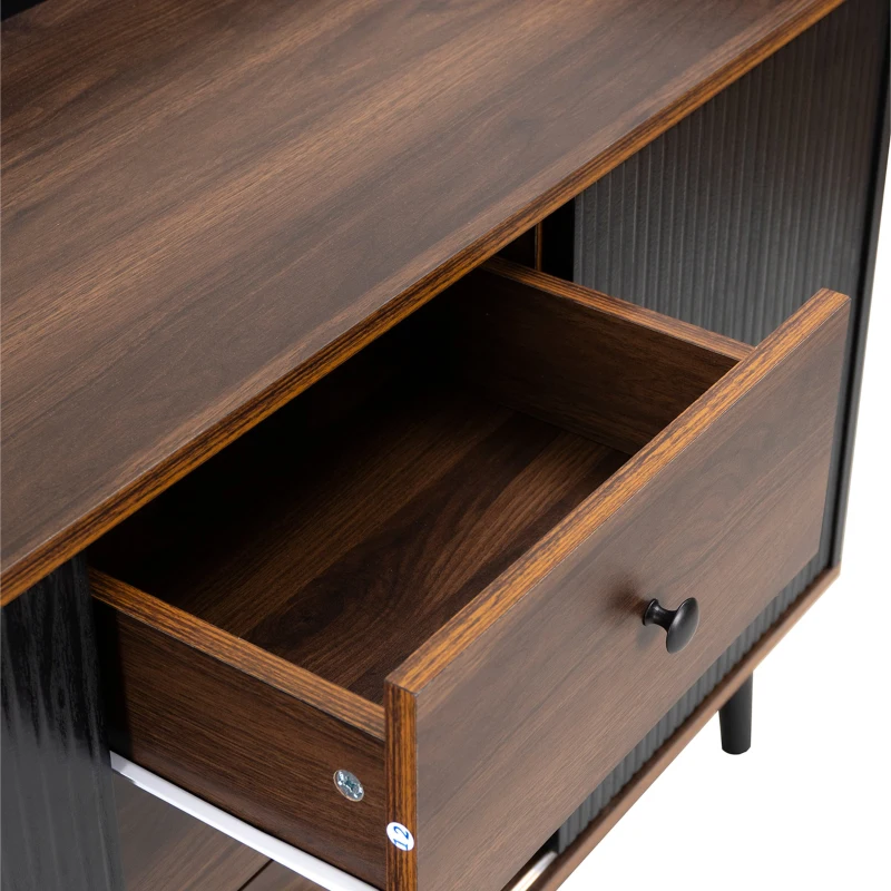 Aparador y Cómoda Moderno con 2 Puertas Correderas y 3 Cajones para Salón Cocina Pasillo 117.5x40x80 cm Negro y Madera