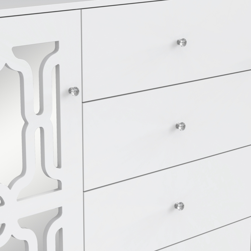 Cómoda Espejada Blanca Aparador salon con Manijas de Cristal Diseño Coordinado Vidrio Integrado Fácil Montaje - MDF 147,5x40x102 cm Blanco