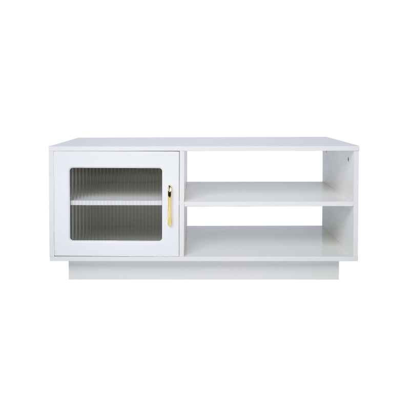 Tavolino da Salotto con Ante in Vetro e Illuminazione LED Controllabile tramite App Mobile, Bianco