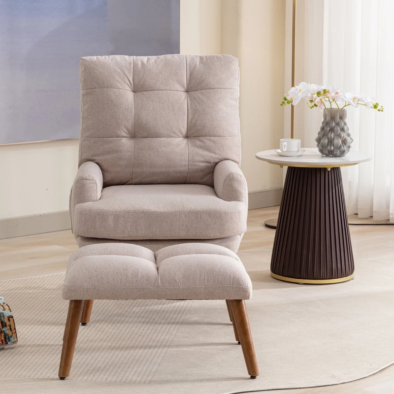 Poltrona com Apoio para os Pés Encosto Ajustável em 5 Níveis e Bolso Lateral 67x60x96,5cm Bege