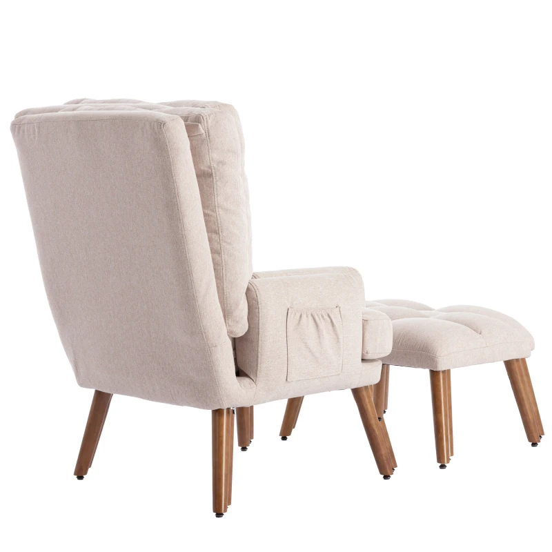 Poltrona com Apoio para os Pés Encosto Ajustável em 5 Níveis e Bolso Lateral 67x60x96,5cm Bege