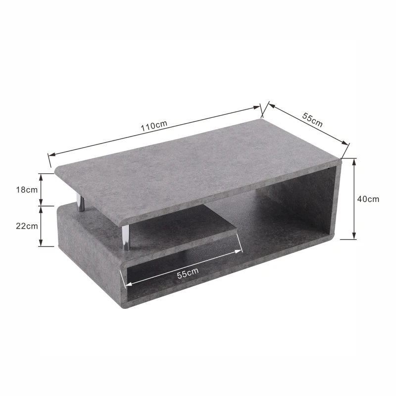 Tavolino Moderno con Finitura in Cemento Grigio, Illuminazione a LED, Tavolino da Salotto e Ufficio, Grigio Cemento