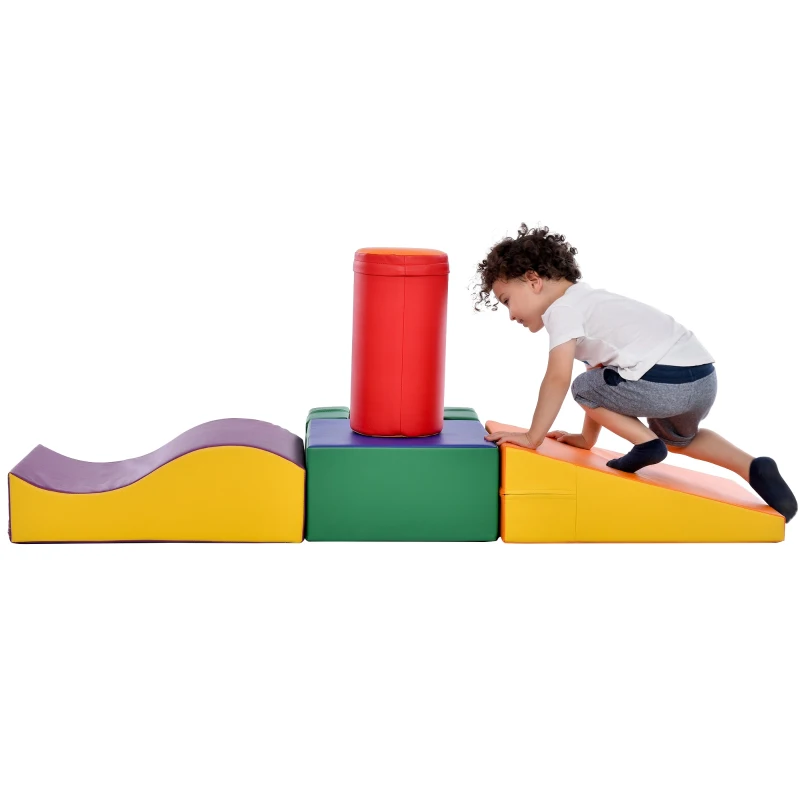 Set de 6 Blocuri Mari de Construcție, pentru Joacă și Cățărare, cu Scară și Tobogan, Multicolor