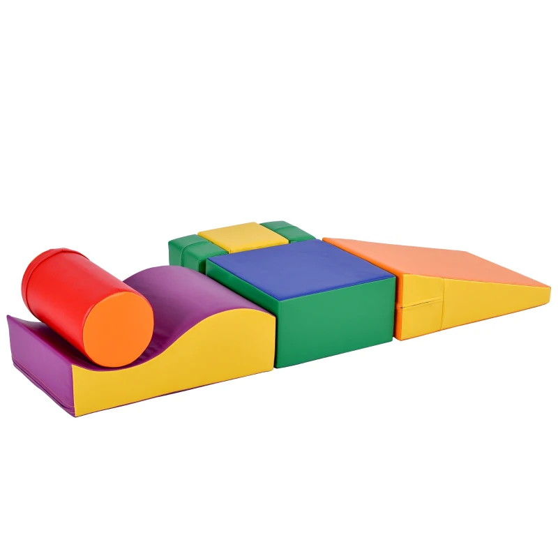 Set de 6 Blocuri Mari de Construcție, pentru Joacă și Cățărare, cu Scară și Tobogan, Multicolor