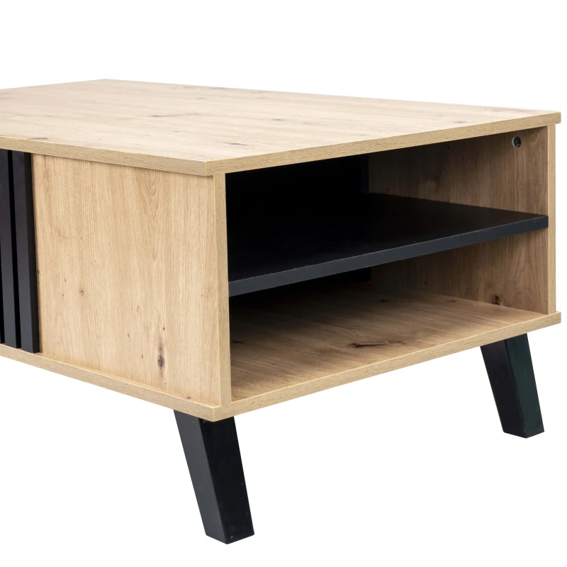 Tavolino da Salotto Design in Legno Colorato e Nero 100 x 60 x 53 cm con Cassetti, Multifunzionale, Naturale