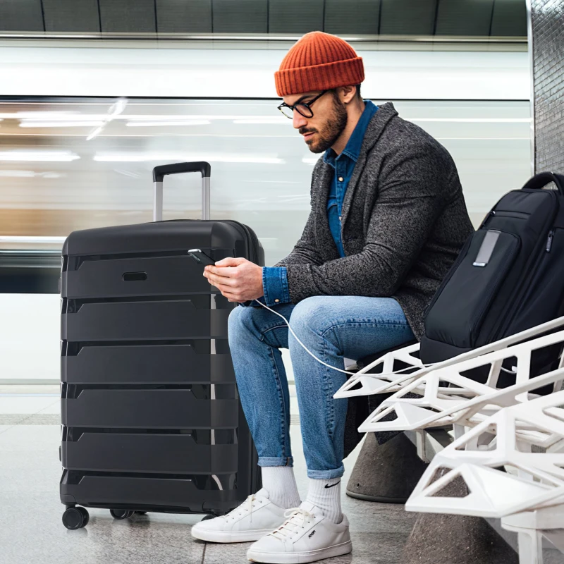 3-teiliges Hartschalenkoffer-Set mit TSA-Schloss, 360° Doppelrollen und 3 Größen aus robustem PP-Material, Schwarz